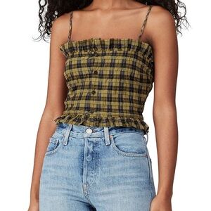 Ganni Yellow and Black Plaid Camisole